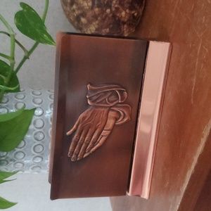 Vintage Coppercraft Guild Embossed Praying Hands Napkin Holder or Letter Holder